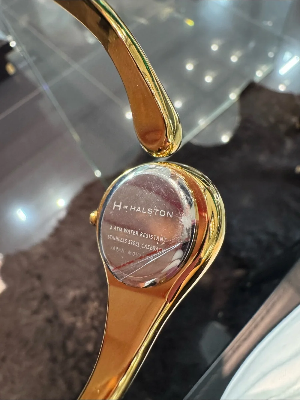 New H by Halston Sculpted Hinged Bangle Watch in Gold-Tone